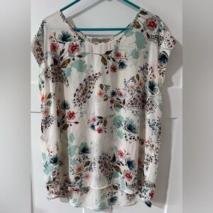 My Danielle XXL  Sheer Floral Print Blouse - Cream and Multicolor